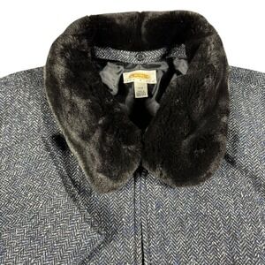 Vintage Talbots Wool Jacket Womens 22W Herringbone Silk Coat Faux Fur Retro Glam